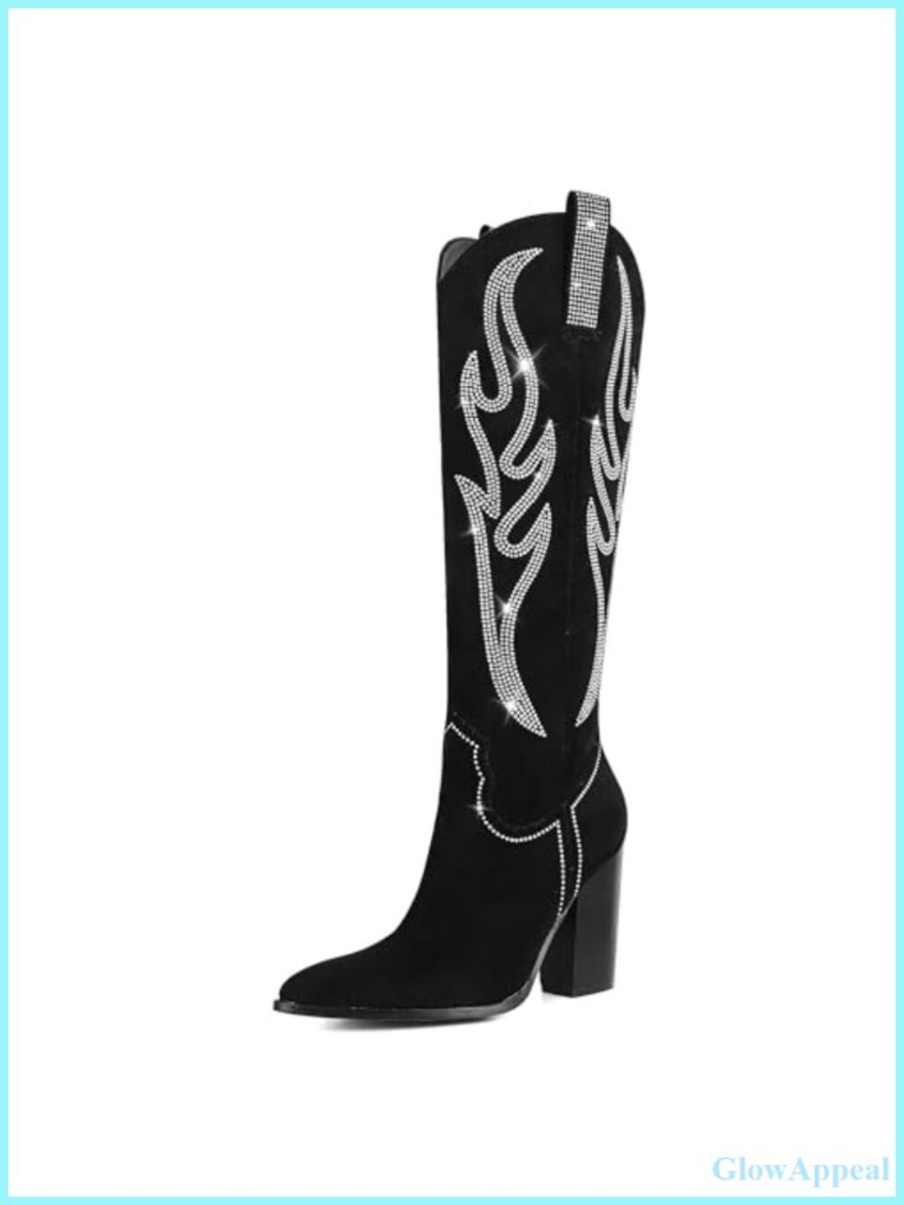 Women's Embroidered Rhinestone Cowboy Knee-High Western Boots Chunky Heel